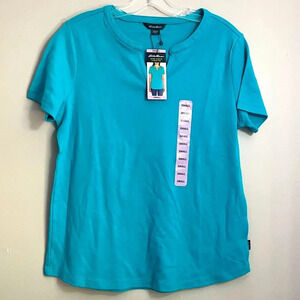 Eddie Bauer Short Sleeve V Neck Cotton Shirt Top Womens Small‎ Turquoise NWT